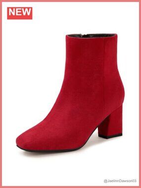 Square Toe Ankle Boots Low Block Heel Side Zip Waterproof Booties